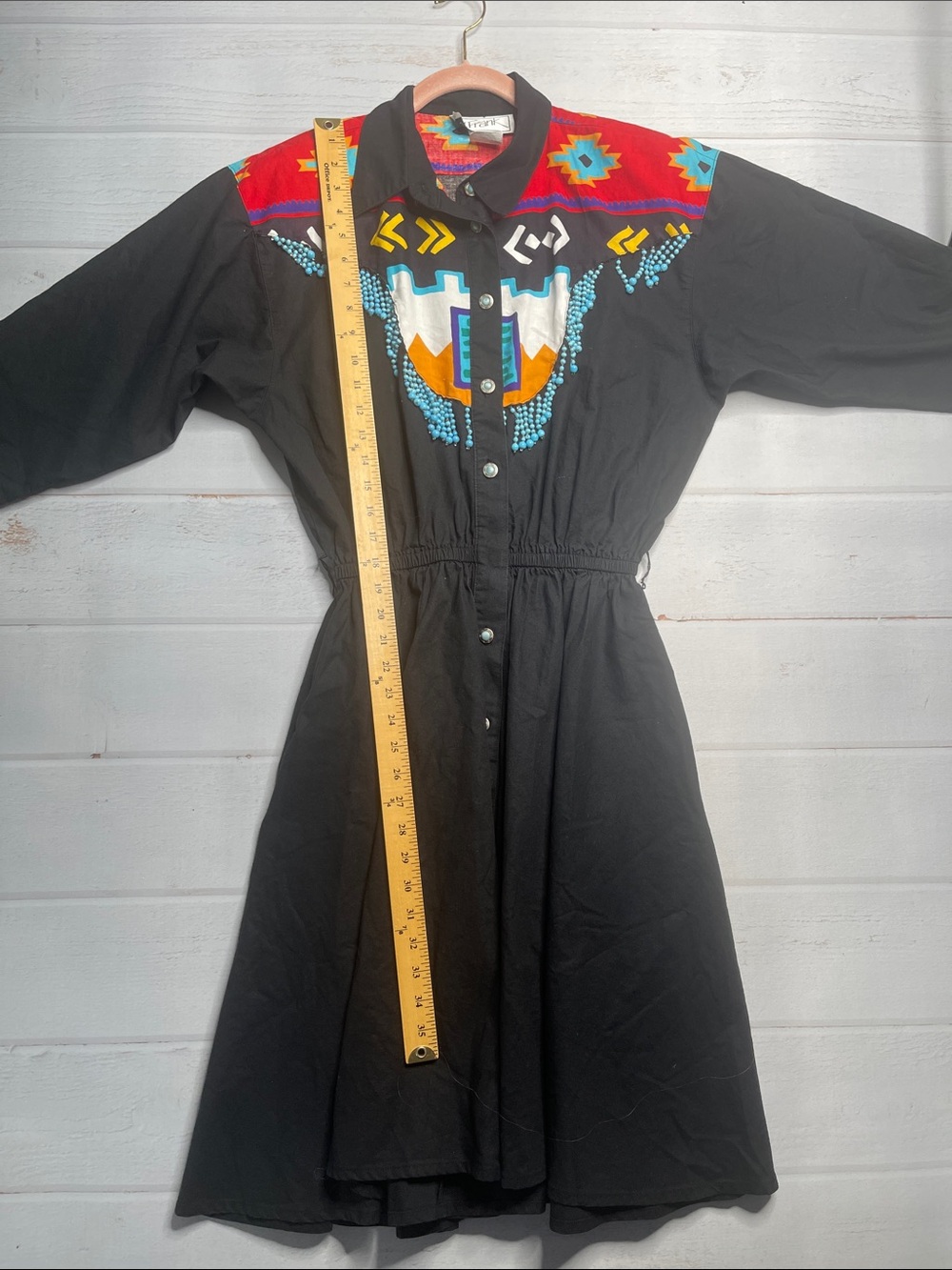 90s Western Dress 10 D. Frank USA Rodeo Queen Cowgirl Vintage Black Beads Fringe - Picture 14 of 15